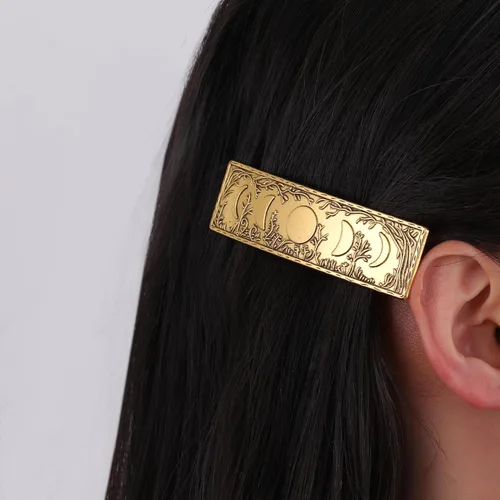 Vista 4 de Dreamtimes Pinza para el cabello vintage retro bosque fase lunar grande hecha a mano pasador de metal francés pinza de protección horquilla