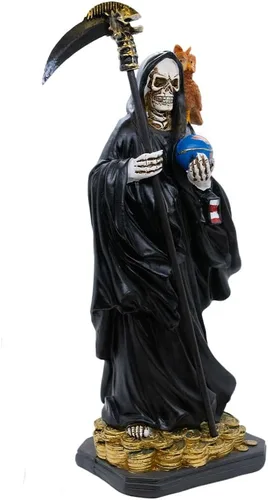 Vista 3 de VILLAGE GIFT IMPORTERS Estatua de Santa Muerte de 12 pulgadas Nuestra Señora de una Santa Muerte Bata negra Estatua de esqueleto que sostiene