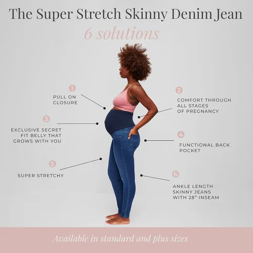 Vista 5 de Motherhood Maternity Women's Super Stretch Secret Fit Over The Belly Skinny Ankle Length Jeans Indigo Blue