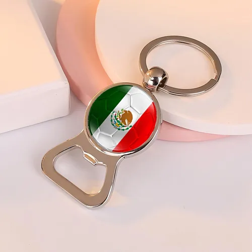 Vista 3 de Llavero con bandera mexicana, abrebotellas de cerveza con bandera mexicana, llavero para papá, papá, hombres, marido, regalos de cumpleaños (México)