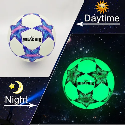 Vista 2 de Balón de fútbol que brilla en la oscuridad, tamaño 3/4/5 con bomba, bolas de fútbol luminosas brillantes, regalos para adolescentes, jóvenes