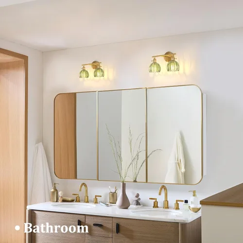 Vista 218 de Shenmoyl Lámparas de baño, lámpara de pared de 2 luces para tocador sobre espejo con pantalla de vidrio tulipán blanco para dormitorio, sala