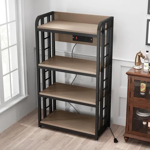 Vista 8 de SIREDEEP Estante para panaderos con toma de corriente, estante de cocina de 4 niveles, soporte para microondas con almacenamiento, adecuado para Gris