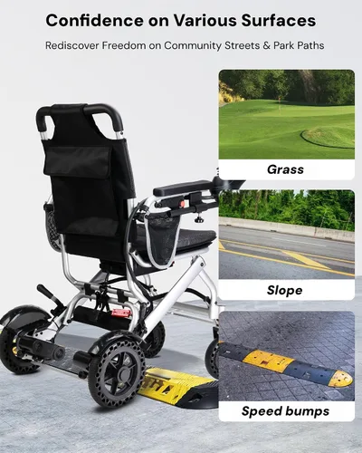 Vista 4 de Sillas de ruedas eléctricas ultra ligeras de 33 lb para adultos - Alcance de 15 millas y motor dual de 360 W, capacidad de 330 lb, silla de ruedas