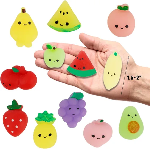 Vista 2 de Cllayees 24 piezas de juguetes esponjosos, juguetes esponjosos Mochi de frutas, mini Kawaii para aliviar el estrés, regalos de fiesta para niños