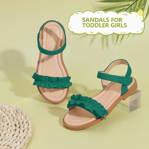 Vista 7 de PANDANINJIA Sandalias para niñas, puntera abierta, bonitos zapatos planos de princesa para niñas, zapatos de vestir brillantes de verano para bebés