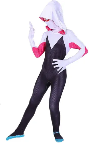 Vista 2 de FEDOL Disfraz de superhéroe para niñas, overol de elastano, estilo 3D, disfraz de Halloween y cosplay