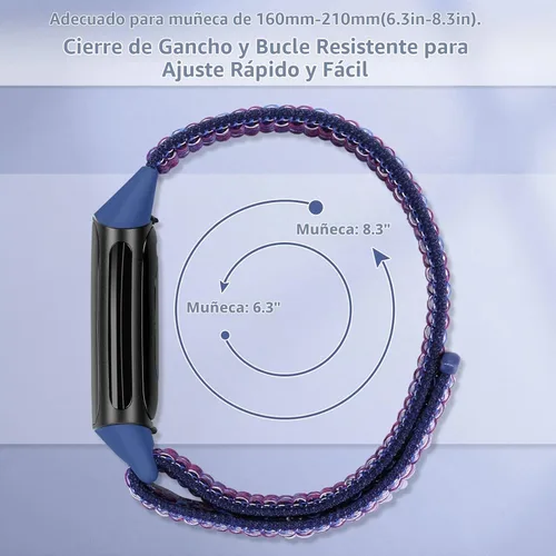 Vista 4 de Correas de reloj de nailon compatibles con Fitbit Charge 6/Charge 5, paquete de 5 correas de repuesto ajustables suaves y transpirables para Charge
