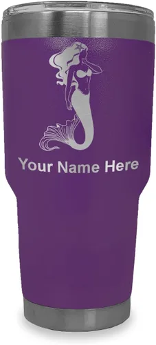 Vista 25 de LaserGram Vaso aislado al vacío de 20 onzas, sirena, grabado personalizado incluido (negro)