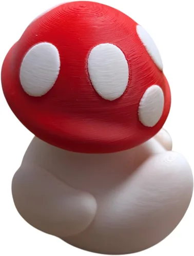 Vista 4 de Figura de pato de hongo, bonito sombrero rojo para decoración de escritorio, estante o exhibición, regalo de decoración inspirado en Kawaii