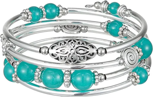Vista 19 de FULU AUTUMN Pulseras apilables con cuentas para mujer, pulsera bohemia de plata envolvente, joyería de moda en capas, regalos para ella 17-negro
