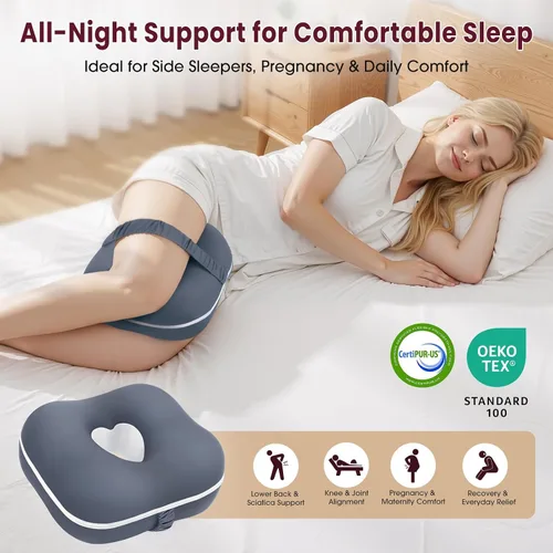Vista 2 de Almohada de rodilla de espuma viscoelástica para dormir de lado, almohada de apoyo con diseño de recorte de corazón y correa ajustable, almohada