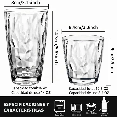 Vista 3 de Top-spring - Vaso de agua de plástico reutilizable de 16 onzas, 4 piezas Transparente-4pcs