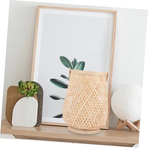 Vista 6 de SHERCHPRY Farol de mimbre para velas, linterna natural de ratán con asa, faroles de bambú para exteriores, portavelas decorativos para el hogar