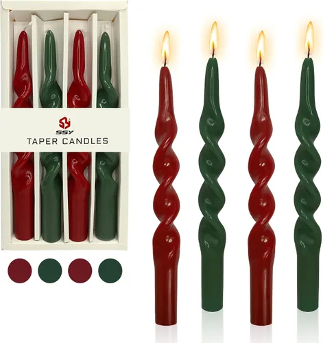 Vista 18 de SM101 - Vela cónica roja, velas en espiral de 10 pulgadas, velas largas cónicas sin goteo para cena, mesa de comedor, boda, fiesta, fiesta, Rojo