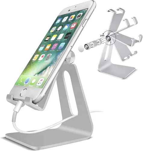 Vista 9 de Soporte ajustable de aluminio multiángulo para teléfono y tableta, base antideslizante, estación de carga para escritorio, cama, cocina, oficina