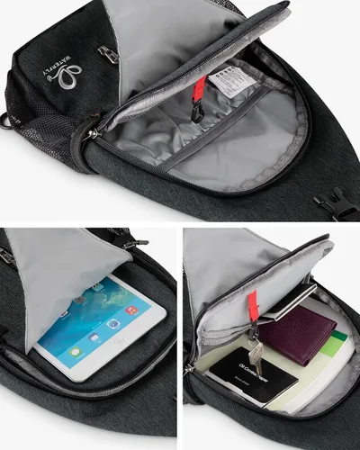 Vista 118 de Waterfly - Mochila cruzada tipo bandolera para viajes y caminatas, bolsa de pecho, Gris, talla única