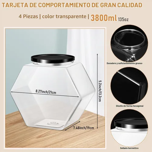 Vista 2 de Norme - 4 tarros de plástico para dulces de 129 onzas con tapas hexagonales