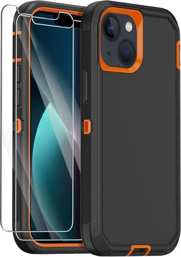 Vista 8 de Funda para iPhone 13 con 2 protectores de pantalla, protección contra caídas a prueba de golpes, cuerpo completo, resistente, 3 capas, militar
