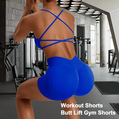 Vista 6 de Adisputent Pantalones cortos de gimnasio para mujer, sin costuras, con levantamiento de glúteos, pantalones cortos de entrenamiento para yoga