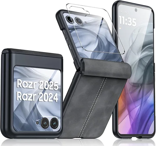 Vista 40 de para Samsung Galaxy Z Flip 7 Funda con protección de bisagras y protector de pantalla incorporado, funda de cuero mate de policarbonato ultradelgada