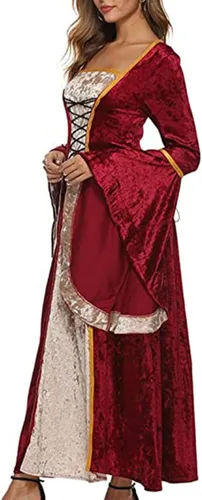 Vista 4 de Vestido medieval para mujer, disfraz estilo renacentista, de encaje, irlandés, largo, para cosplay, atuendo retro