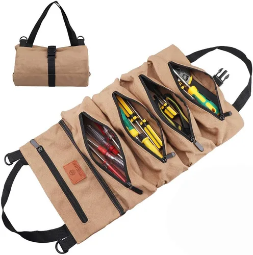 Vista 9 de Bolsa de herramientas enrollable, bolsa enrollable para llaves, organizador de herramientas de lona multiusos para cubo, kit de automóvil, bolsa