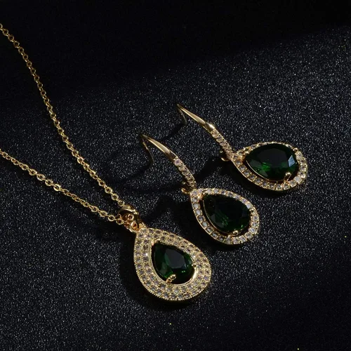 Vista 5 de Juego de joyas de cristal para boda nupcial con colgante de lágrima, collar y aretes colgantes para novia, damas de honor, madre de novia, fiesta