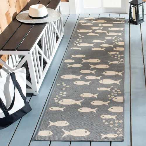 Vista 44 de SAFAVIEH Alfombra lavable para exteriores, colección Patio de 2.3 x 12 pies, color azul y beige, no desprende pelusa y fácil de limpiar, ideal