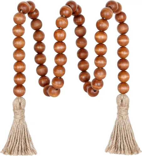 Vista 18 de Meplait - Guirnalda de cuentas de madera de 39 pulgadas estilo granja con borlas, cuentas versátiles de oración estilo boho chic para colgar