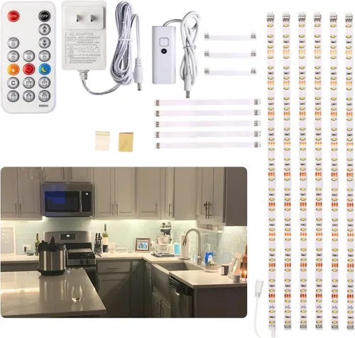 Vista 11 de WOBANE - Luz para debajo de la encimera, iluminación led regulable, 6 tiras de luz con control remoto para cocina, estante, despensa, escritorio