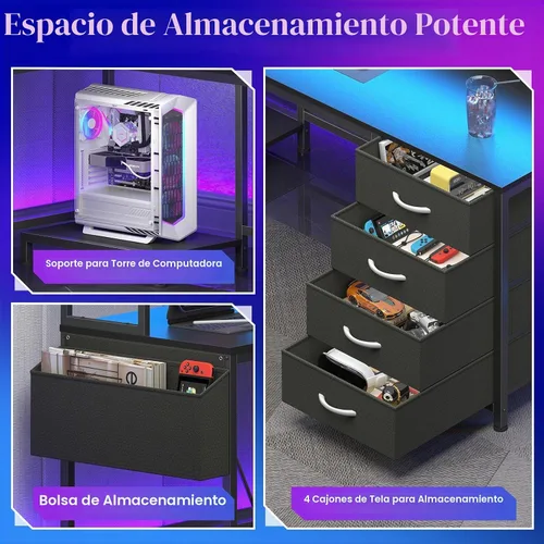 Vista 5 de Escritorio para juegos en forma de L con gabinete, escritorio de esquina reversible para computadora con cajones, escritorio para juegos con panel