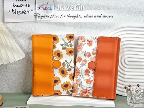 Vista 6 de Mazeran Diarios magnéticos florales, elegante tapa dura de piel sintética B6, cuaderno ejecutivo, diario de viaje, girasoles