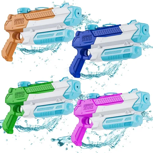 Vista 2 de WOLKEK Pistolas de agua para niños y adultos, paquete de 4 pistolas de chorro de alta capacidad de 400 CC de largo alcance, juguetes de piscina