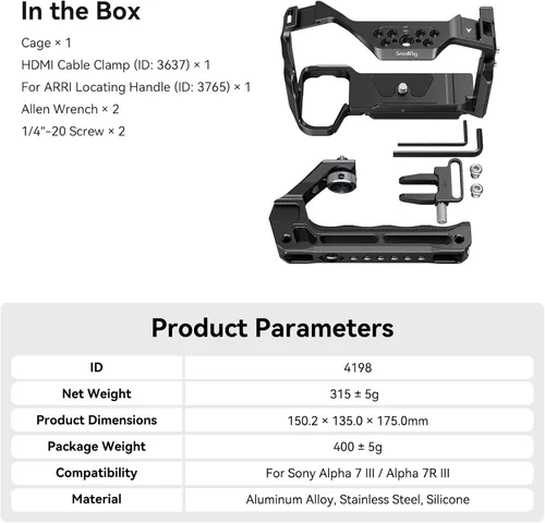 Vista 7 de SmallRig Kit de jaula para cámara A7 III / A7R III para Sony Alpha 7 III/Alpha 7R III, jaula completa con mango superior para ARRI y abrazadera