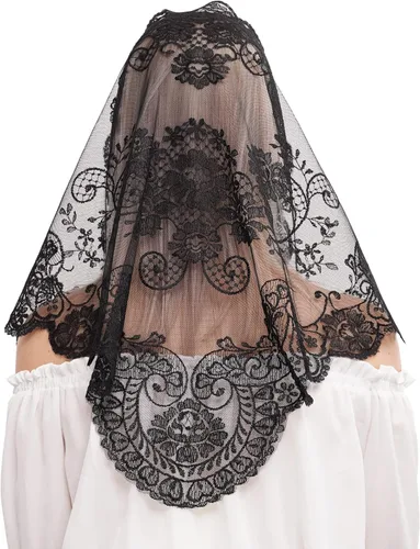 Vista 3 de Mantilla triangular de encaje para cubrir la cabeza de la iglesia católica