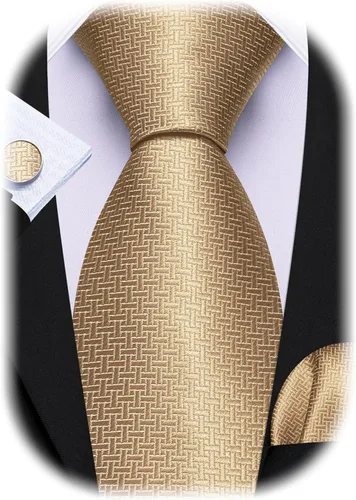 Vista 237 de Barry.Wang Juego de corbatas para hombre, corbata de seda a rayas, tejido a cuadros, gemelos formales, negocios, boda