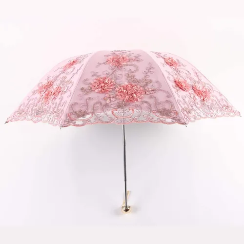 Vista 121 de Honeystore Sombrilla bordada con flor 3D plegable UV con encaje clásico