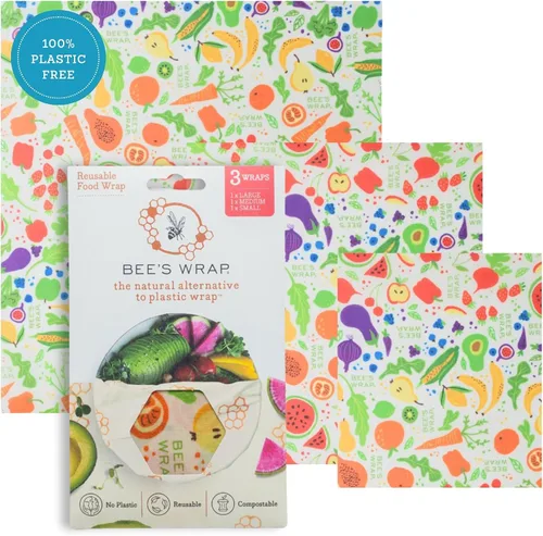Vista 16 de Bee's Wrap, paquete variado de 3 envoltorios ecológicos y reutilizables para transportar comida Paquete de 3 panales