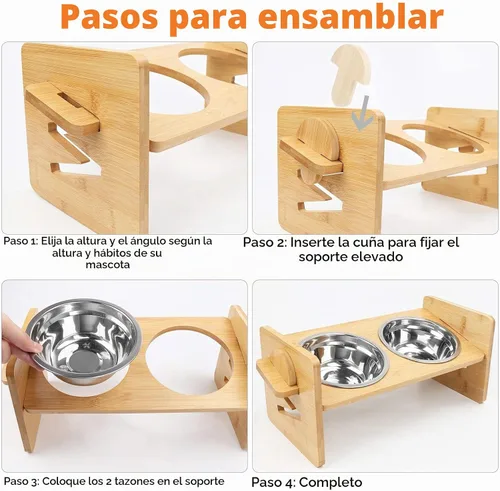 Vista 5 de Cuenco Elevado para Perros, Cuencos Elevados para Perros, Cuenco Inclinado para Mascotas de Agua y Comida, Estación de Alimentación de Bambú