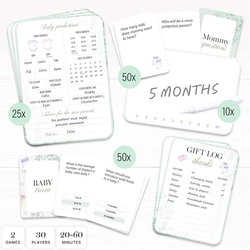 Vista 6 de Juegos de Baby Shower - Tarjetas de preguntas y predicciones para mamás, juegos de revelación de género para niños o niñas, género neutro