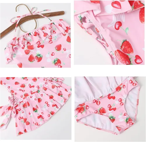 Vista 7 de Jilneed Lindo traje de baño de una pieza para adolescentes Kawaii fresa volantes traje de baño halter traje de baño japonés traje de baño