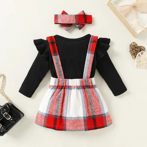 Vista 2 de YOUNGER STAR Toddler Girls Outfits 3pcs Baby Romper Clothes Set Girl Floral Jumpsuit+Strap Skirt Outfits