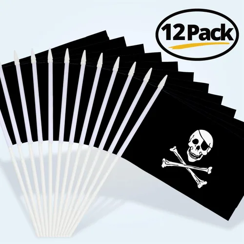 Vista 6 de Anley Mini bandera pirata - Paquete de 12 banderas pequeñas en miniatura Jolly Roger en barra, resistentes a la decoloración y colores vivos, 5 x 8