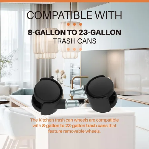 Vista 4 de 4 piezas de basura móviles de repuesto para botes de basura de 8 a 23 galones, para latas de basura de acero inoxidable Universal Fit Caster