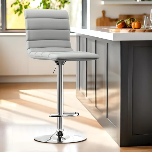 Vista 4 de NicBex Taburetes de bar giratorios modernos de piel sintética ajustables, taburetes de bar para isla de cocina, juego de 2, (color gris)