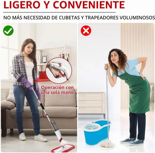 Vista 5 de Trapeador de microfibra para limpieza de suelos con 3 almohadillas lavables 700ML refillable bottle, 360° swivel head, scrubber included, wet/dry