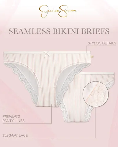 Vista 2 de Jessica Simpson Ropa interior para mujer, paquete de 10 braguitas de bikini sin costuras (S-XL)