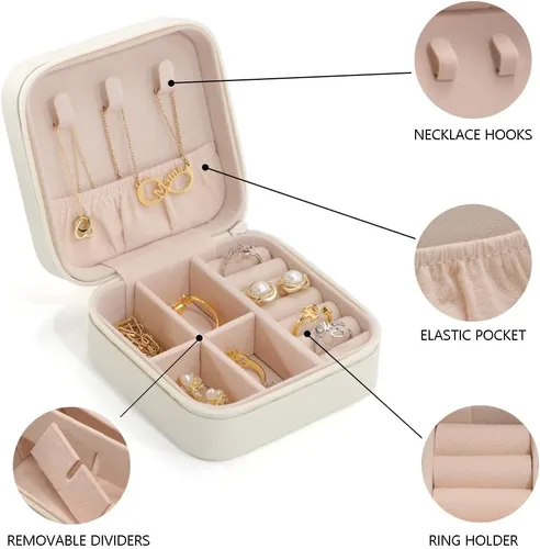 Vista 4 de Novgarden Joyero personalizado con nombre, piel sintética, organizador de viaje, caja de almacenamiento de anillos, aretes, collar, regalo