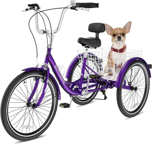 Vista 10 de NAIZEA Triciclo para adultos, bicicleta de crucero de tres ruedas de 7 velocidades, triciclos para adultos de 20/24/26 pulgadas, bicicletas de 3